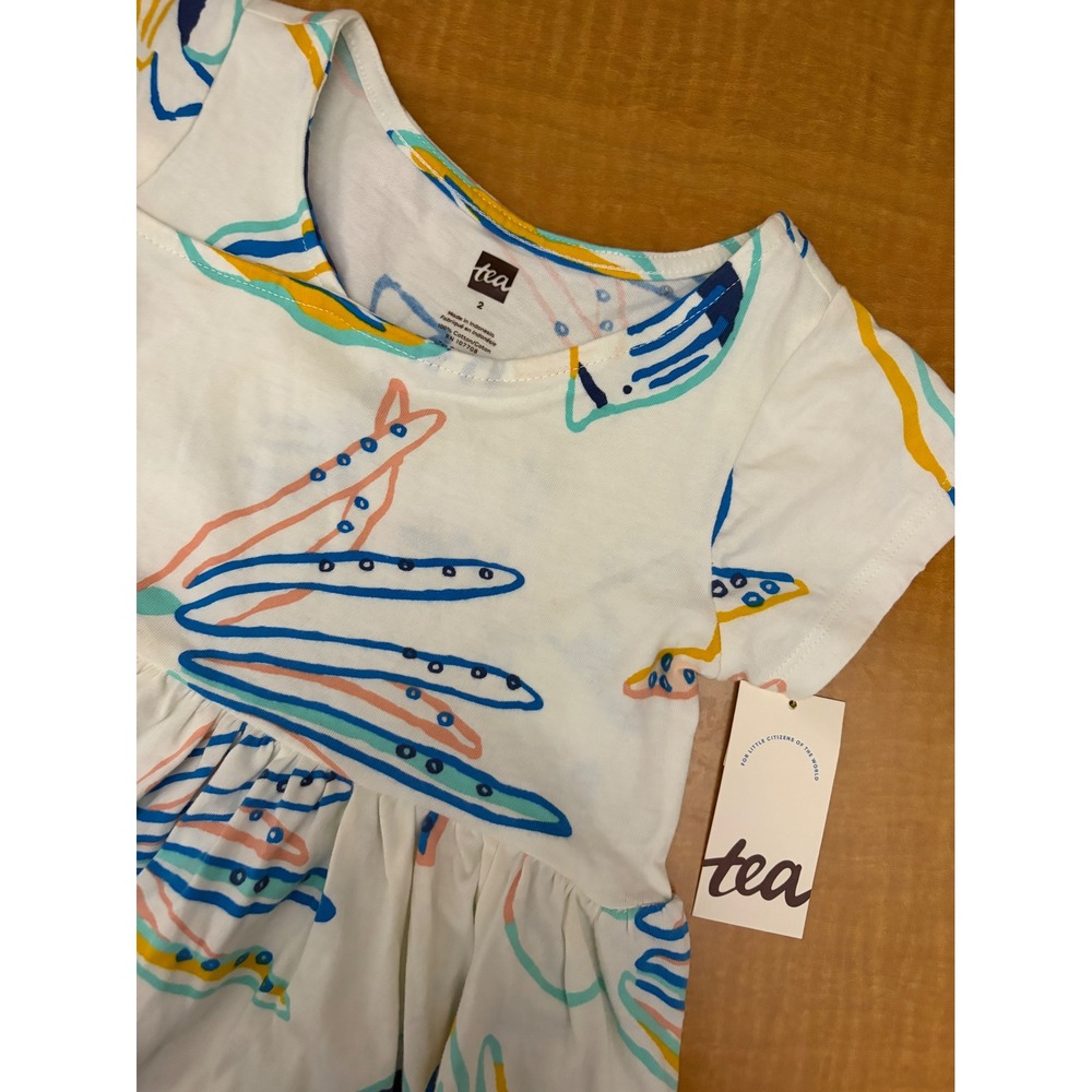 Tea Collection Girls Caribbean Reef Wrap Neck Dress Size 2 NWT 22S12306 Chalk